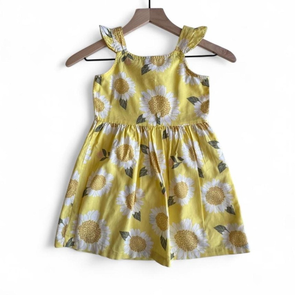 Yellow Sunflower Dress Girls 5T Summer Floral Cottagecore Picnic